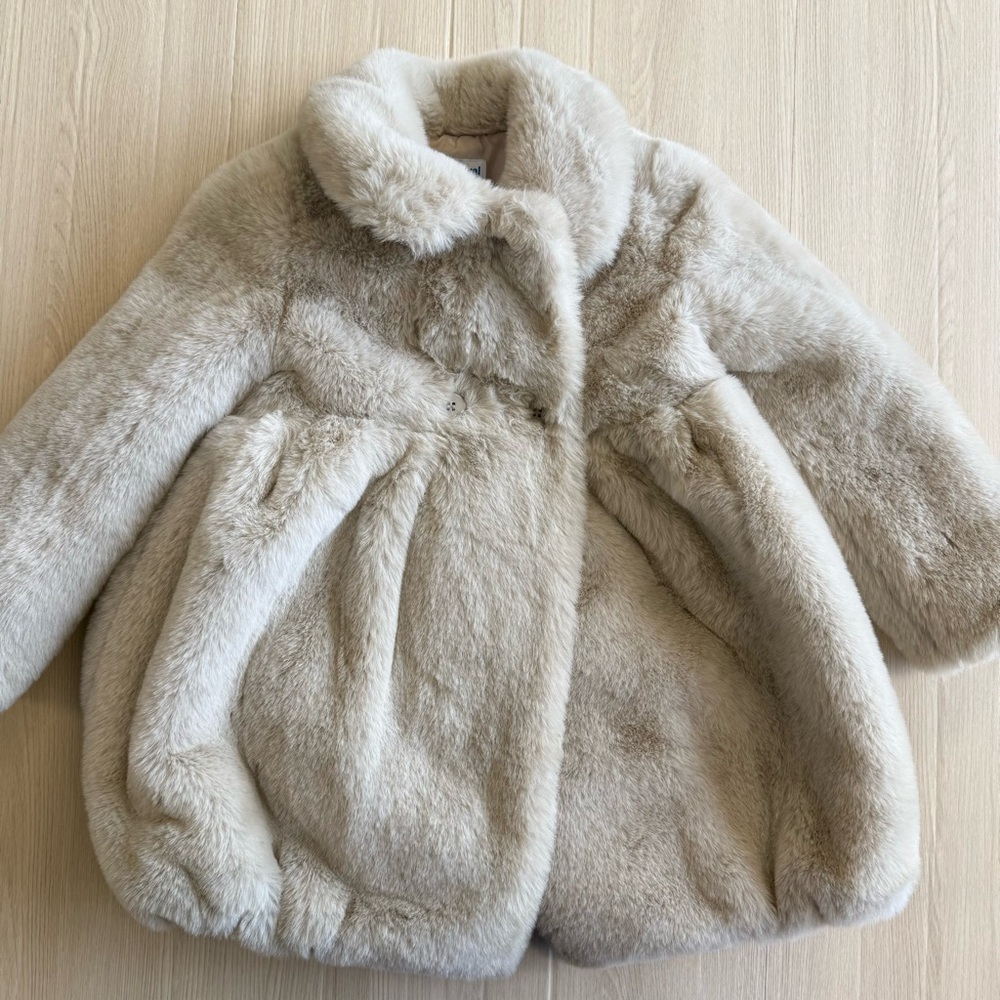 Mayoral Faux Fur Coat Cream Girls Dressy Jacket Soft Neutral Size 5